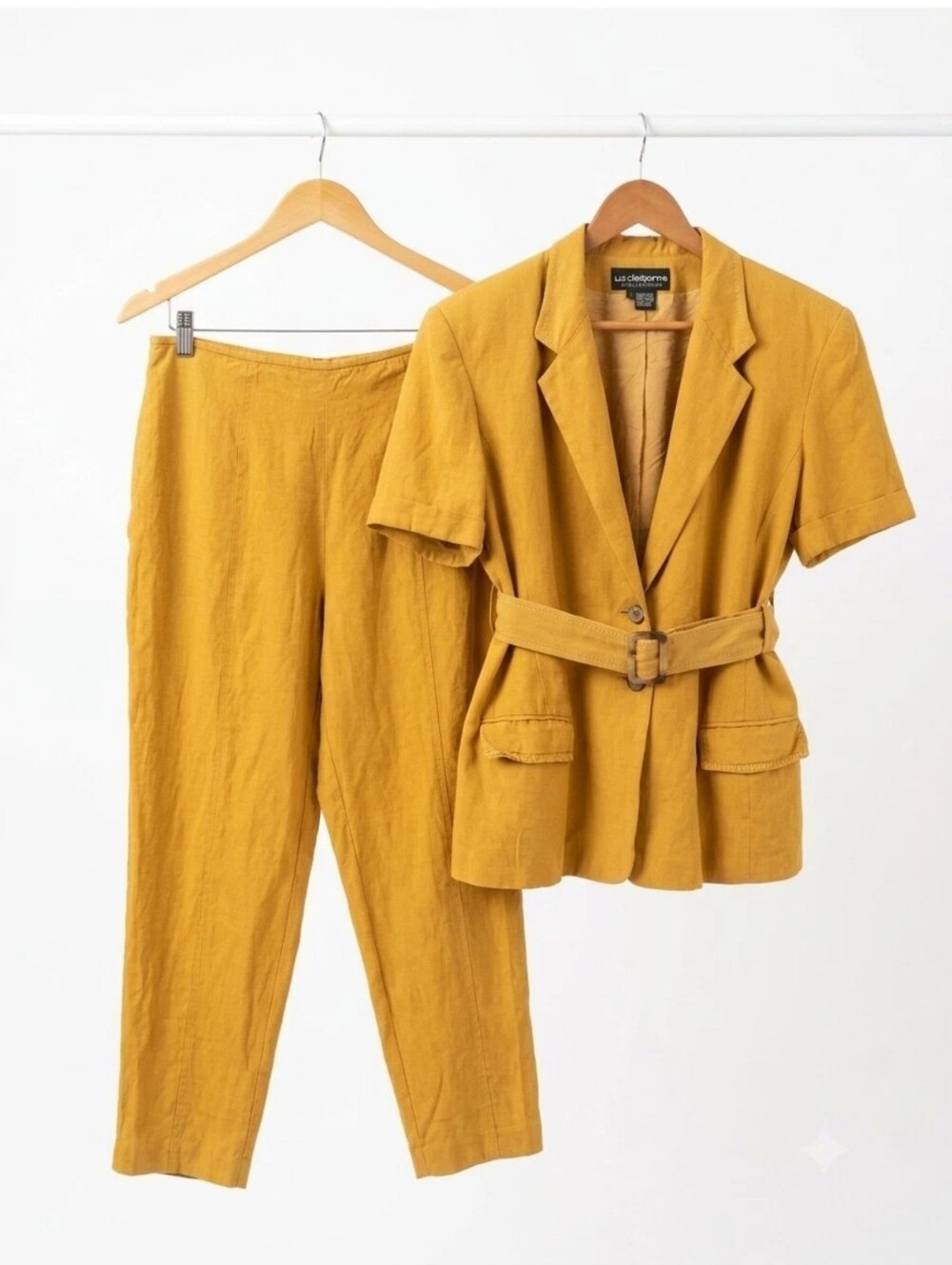 Liz Claiborne Mustard Yellow Linen Belted Pantsuit Set Size 14